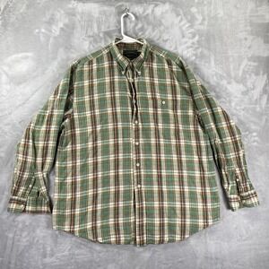 CC Filson Shirt men's Large Button Down Linen Cotton Green Plaid Casual Outdoor